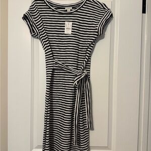 J. Crew Factory Black and White Striped Midi Dress